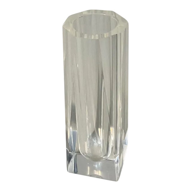 Vintage Large Sculptural Design Clear Lucite Acrylic Vase, Circa 70s For Sale