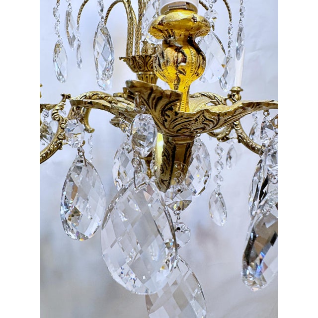 1930's Ornate Bronze Chandelier With Crystal Pendant For Sale - Image 10 of 12