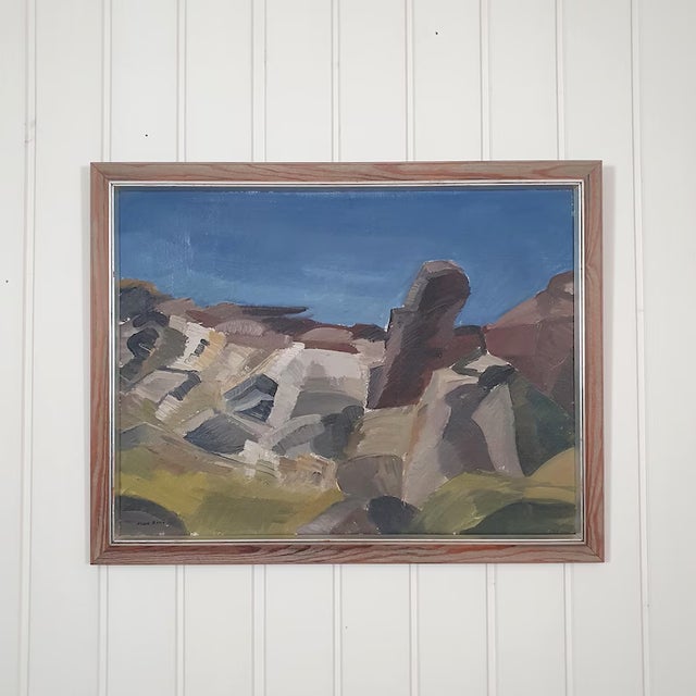Textile 1950s Mid-Century Swedish Modernist Landscape Oil Painting "Hovs Hallar" by Allan Erwö For Sale - Image 7 of 14