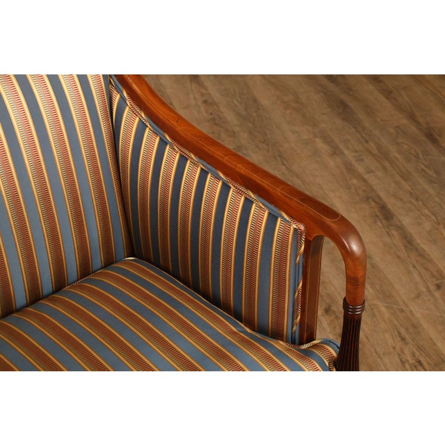 Textile Sheraton Style Vintage Inlaid Mahogany Armchair For Sale - Image 7 of 18