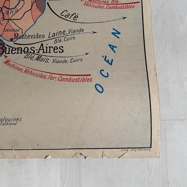 1950s Vintage 1950s Double-Sided School Map South America / North America, 1950s, Cardboard For Sale - Image 5 of 13
