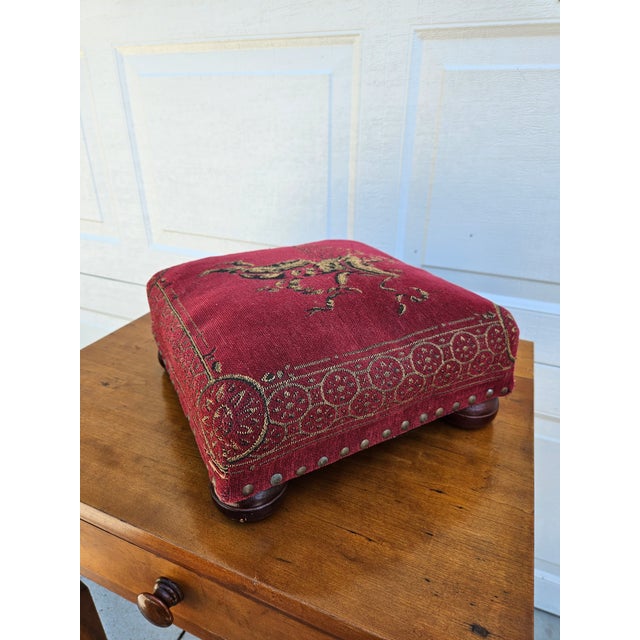 Metal Red Reproduction French Victorian Style Footstool For Sale - Image 7 of 14