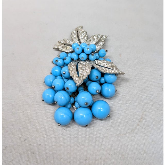 Miriam Haskell Vintage Wwi Era Verified Miriam Haskell Book Piece Faux-Turquoise Beaded Dress Clip For Sale - Image 4 of 11