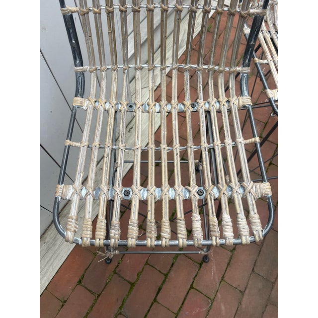 Late 20th Century Late 20th Century Set of 3 Sculptural Woven Iron Bar Stools With Hand-Wrapped Seats For Sale - Image 5 of 8