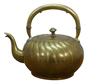 Antique Art Nouveau Secessionist Swirled Brass Tea Coffee Pot Teapot Kettle 9.5"