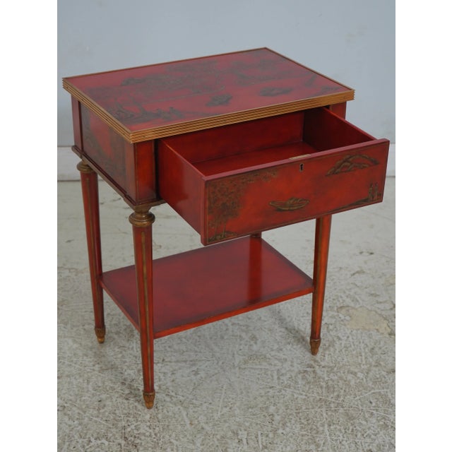 Chinoiserie Maitland Smith Red & Gold Chinoiserie Paint Decorated End Table For Sale - Image 3 of 18