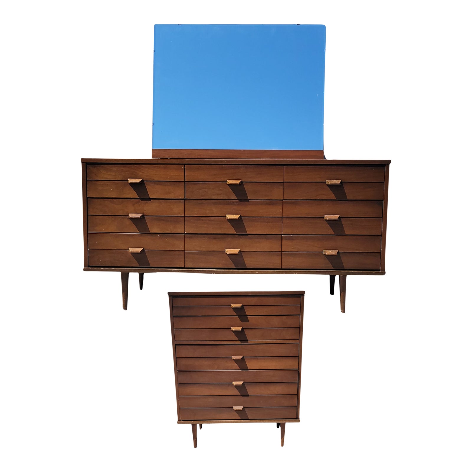 1950s Pair Walnut MCM Dressers Long & Tall Dresser Set | Chairish