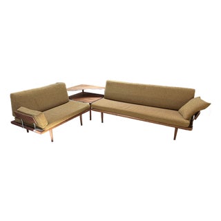 Vintage Danish MCM Peter Hvidt Minerva Sectional Sofa End Corner Table--3 Piece Set For Sale