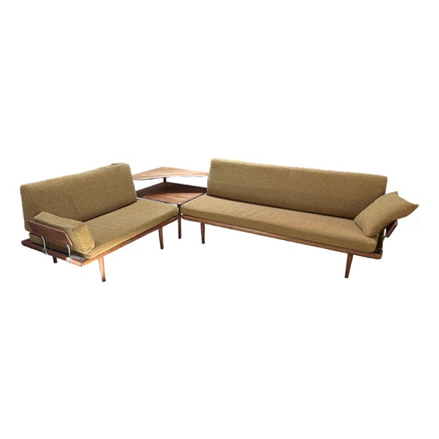 Vintage Danish MCM Peter Hvidt Minerva Sectional Sofa End Corner Table--3 Piece Set For Sale