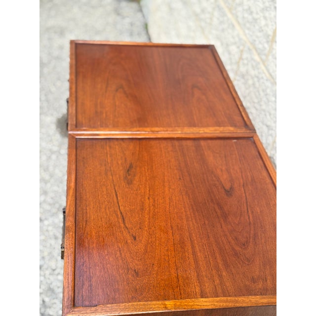 Wood Mid Century Walnut Bar Cabinet With Sliding Top Extension and Cane Doors For Sale - Image 7 of 12