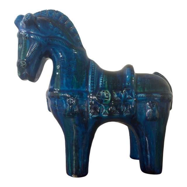 Vintage Aldo Londi for Bitossi Horse, Rimini Blue Sculpture, Italy, 1960s For Sale