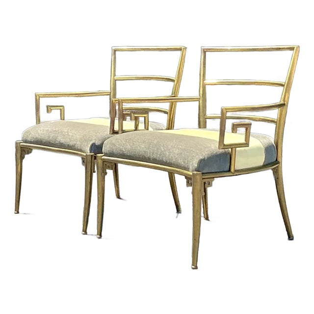 【中古】 Greek Lounge MelinaMercouri Vintage Regency Greek Key Brass Lounge Chairs After