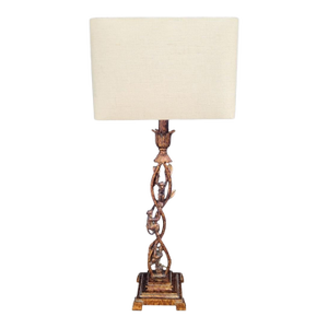 Vintage Tall Tortoiseshell Finish 3 Monkeys Climbing Table Lamp With Rectangular Shade