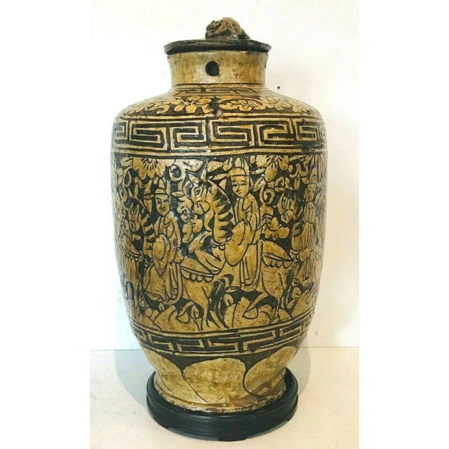 Covered Vase in Cracked Earthenware with Chinese Decor, 1800s For Sale - Image 9 of 11