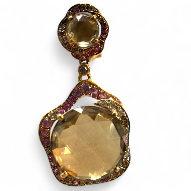 Mid 20th Century 14k Yellow Gold Smoky Quartz and Diamond Dangle Earrings - 2 Pieces For Sale - Image 4 of 4