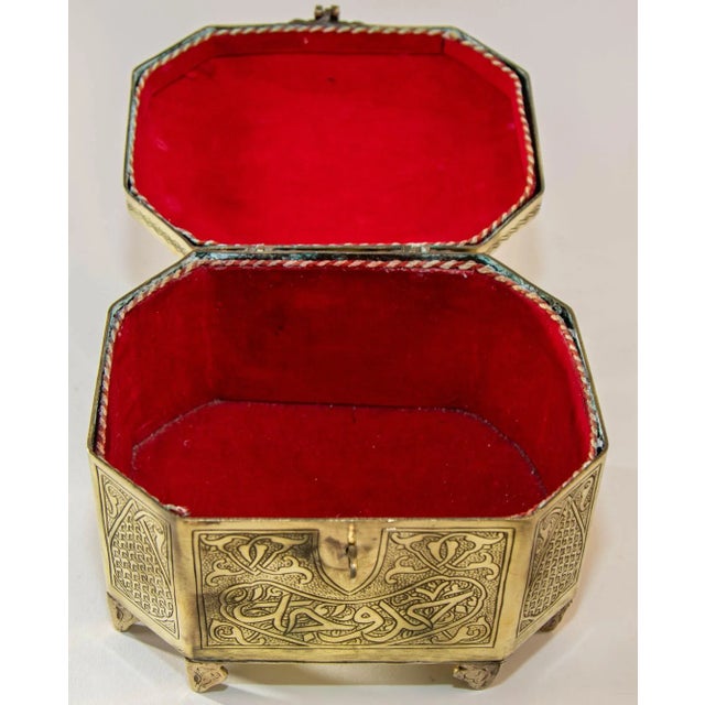 Persian Brass Jewelry Box in Mamluk Revival Damascene Moorish Islamic Style 1920 For Sale - Image 12 of 13
