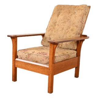 L. & J. G. Stickley Antique Mission Oak Arts & Crafts Reclining Morris Lounge Chair, Circa 1900 For Sale
