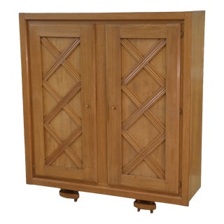 Light Oak Wardrobe with Geometric Lattice Pattern, 1940s For Sale