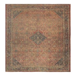 1890s Red Field Medallion Large Scale Antique Sultanabad Knotted Wool Rug For Sale