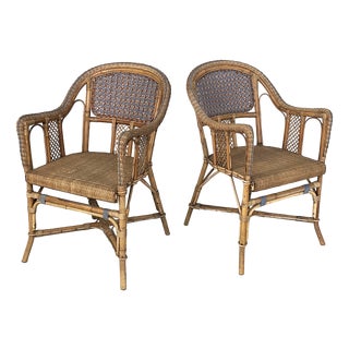 Art Nouveau Italian Chairs with Armrest in Rattan, 1900s, Set of 2 For Sale