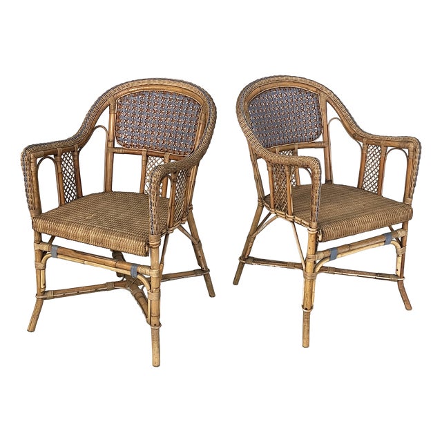 Art Nouveau Italian Chairs with Armrest in Rattan, 1900s, Set of 2 For Sale