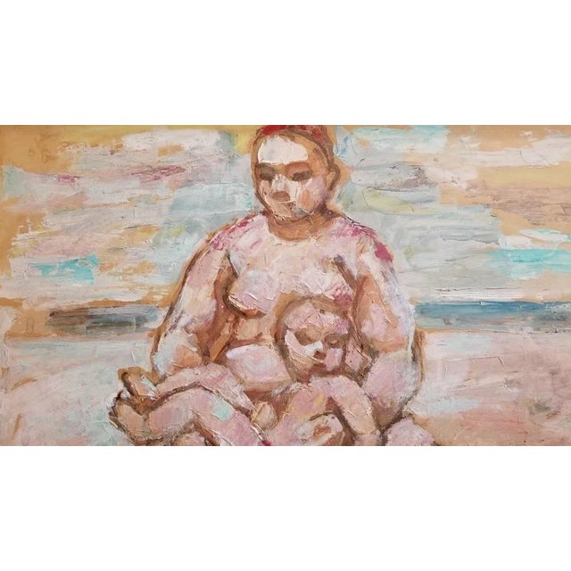 Impasto Figurative Art Painting of man and his child in a bonding moment. Measures approx - 31 x 39