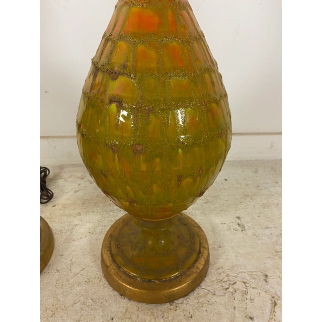 Mid-Century Modern Lava Drip Glaze Lamps, Orange and Green For Sale - Image 4 of 10