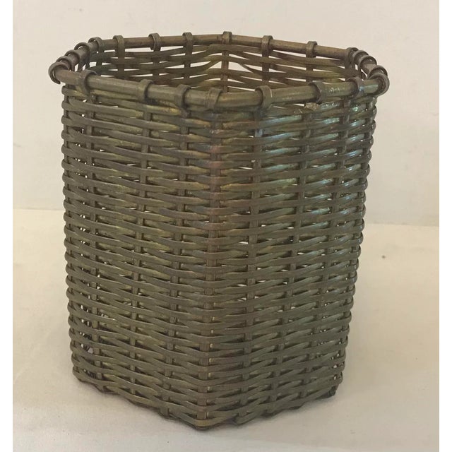 Mid-Century Modern Vintage Woven Brass Pencil Holder For Sale - Image 3 of 6