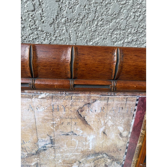 Vintage Winn Devon "Nova Totius" Framed Decorative Map Print in Faux Bamboo Wood Frame | British Colonial Coastal Wall Art For Sale In Orlando - Image 6 of 13