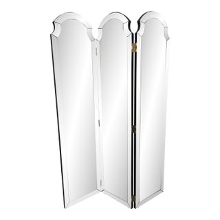 Hollywood Regency Three-Panel Mirrored Folding Screen For Sale