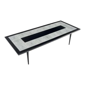 Ebonised Walnut Tile Top Dowel Tapered Leg Knife Edge Mid-Century Coffee Table