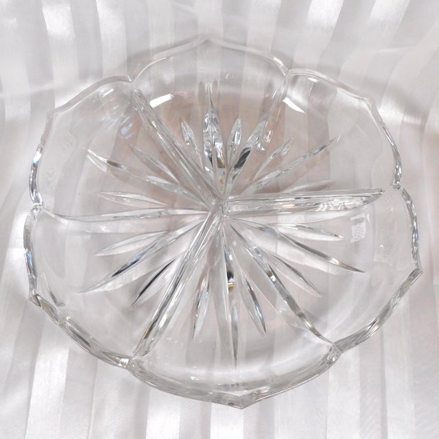 This is a Gorham Crystal Eleven inch three part round relish tray in Lotus from 1990. The dish is used, and has a chip and...