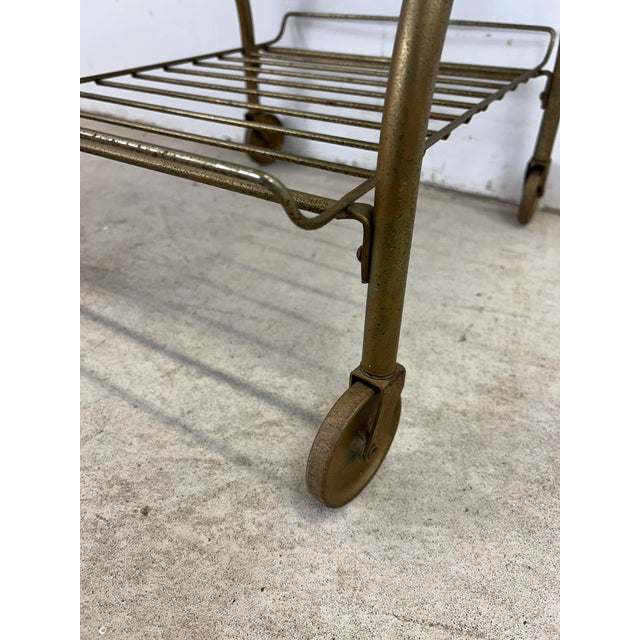 Metal Mid Century Modern Petite Wheeled Bar Cart With Brass Accents For Sale - Image 7 of 12
