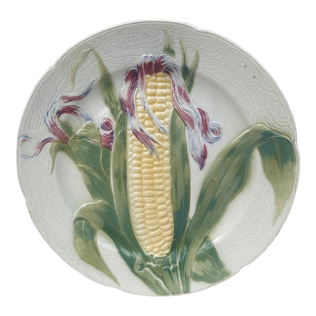 Majolica Corn Keller & Guerin Saint Clement Plate For Sale