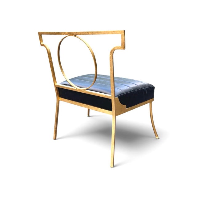 William Haines Custom Gilded Iron & Leather Chairs After Billy Haines For Sale - Image 4 of 7