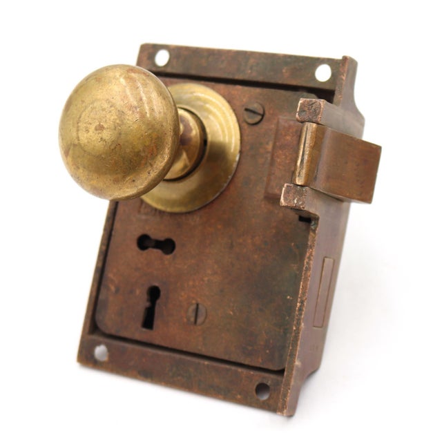 Antique Norwalk Solid Brass Door Rim Lock & Knob For Sale - Image 4 of 7