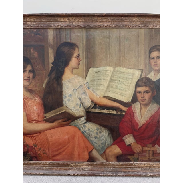 1920s Antique Extra Large Portrait of a Family Oil Painting- 42 X 56”, Framed For Sale - Image 4 of 12