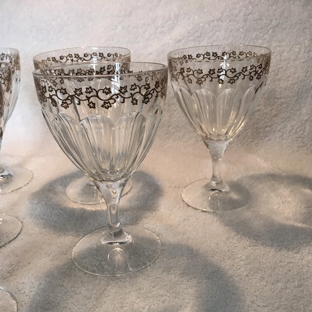 English Crystal Goblets With Gold Leaves Trim - Set of 6 For Sale - Image 3 of 9