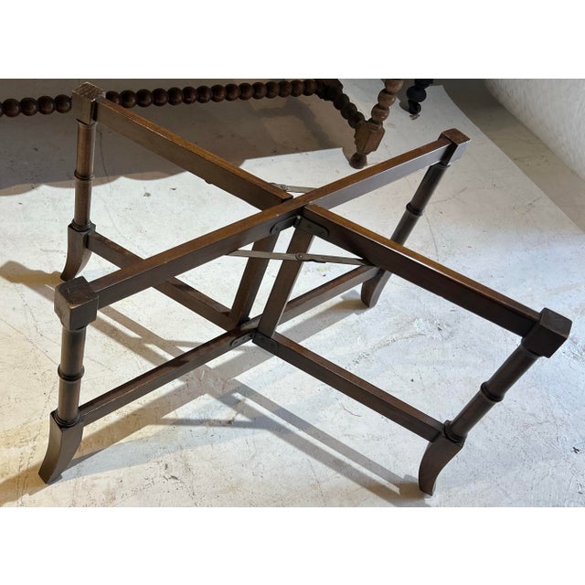 Vintage Tole Chinoiserie Tray Table With Faux Bamboo Collapsible Stand For Sale - Image 12 of 12