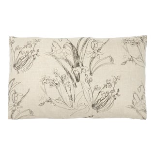 Blueprint Flower B&w Pillow on Natural Linen For Sale