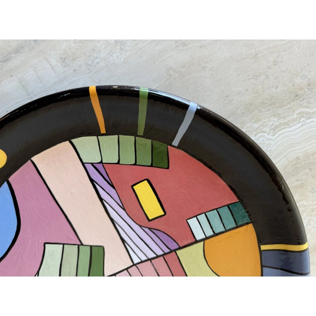 1980s 1980s Postmodern Geometric Abstract Hand-Painted Ceramic Wall Plate/ Sold For Sale - Image 5 of 9