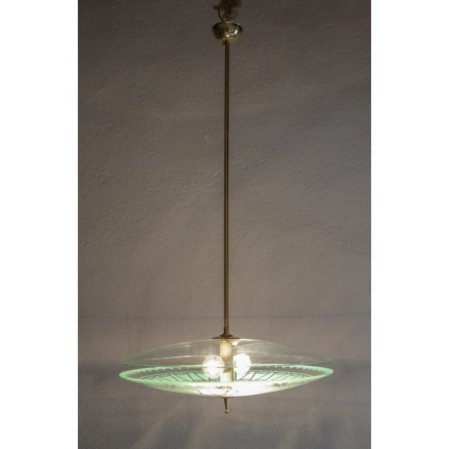 Mid-Century Modern Italian Decorative Glass Double Disc Pendant Lamp, 1950s For Sale - Image 3 of 15