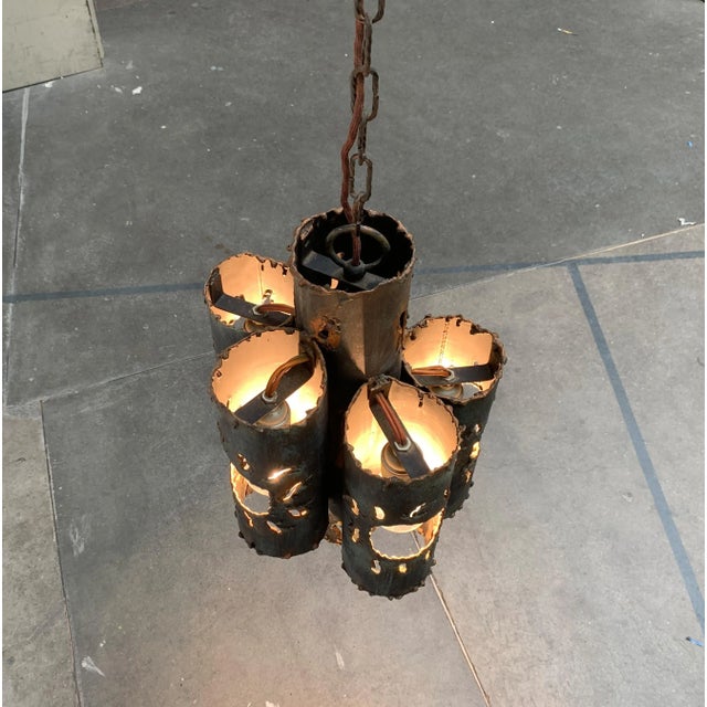 Mid-Century Brutalist Metal Pendant Lamp For Sale - Image 6 of 18