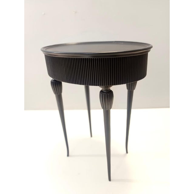 Wood Oval Black Ebonized Beech Side Table or Nightstand, Italy, 1950s For Sale - Image 7 of 15