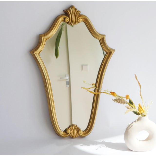 Vintage Scalloped Gilded Wood Wall Mirror, France, 1960s For Sale - Image 11 of 11