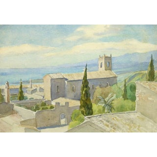 Vintage Italian Watercolor Landscape - Tuscan Coast For Sale