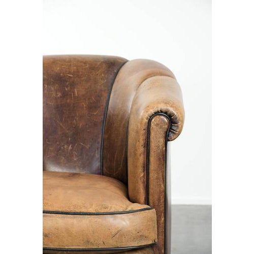 Vintage English-Style Club Chair in Sheepskin Leather For Sale - Image 9 of 14