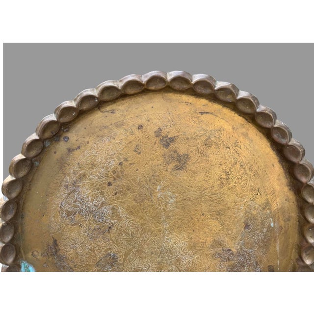 Mid-Century Modern Vintage Brass Incised Charger Plaque Table Top or Serving Tray For Sale - Image 3 of 6