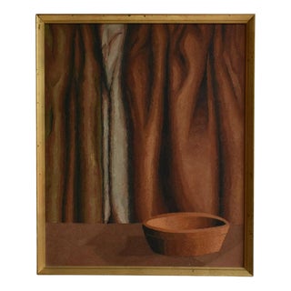 Dorance Velay, Curtain and Bowl, 1970s, Oil on Canvas For Sale