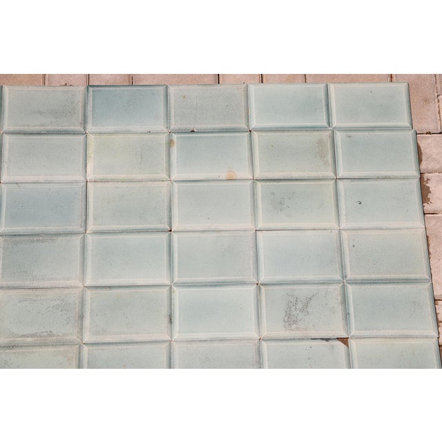Antique 1920s Portuguese Art Deco Era Relief Tiles Set of 56 in Soft Seafoam Glaze For Sale - Image 15 of 18